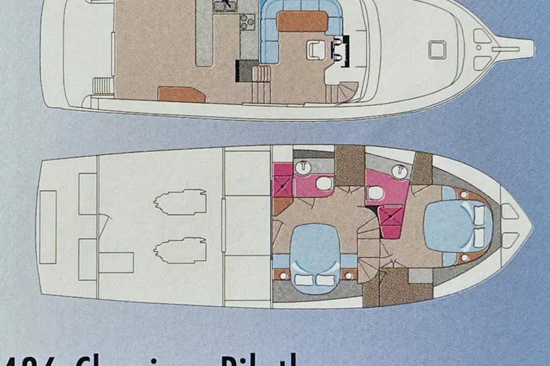 Moore Fun Yacht Photos Pics Floor plan of a 1998 Ocean Alexander 486 Classico Pilothouse yacht.