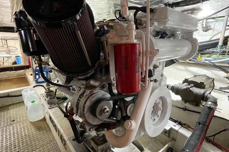 Moore Fun Yacht Photos Pics Engine room of 1998 Ocean Alexander 486 Classico Pilothouse yacht.