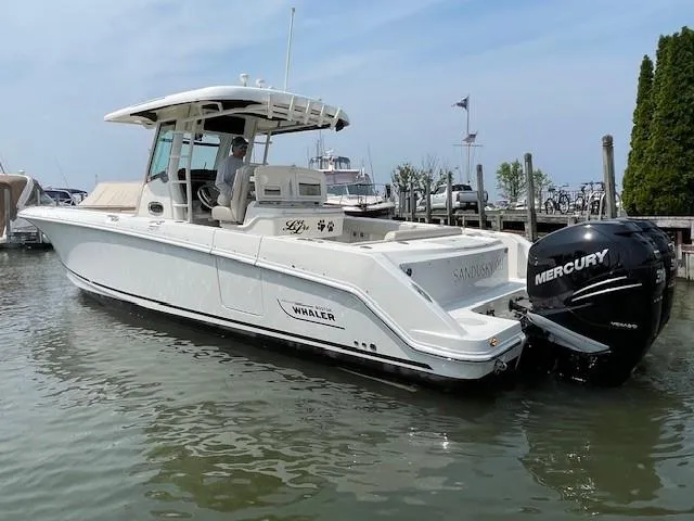 Boston Whaler 330 Outrage Yacht Photos Pics 2016 Boston Whaler 330 Outrage boat docked with Mercury engines.