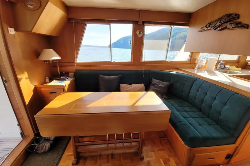 Goodlife Yacht Photos Pics Cozy interior of 1998 Grand Banks 46 Europa yacht with scenic ocean view.