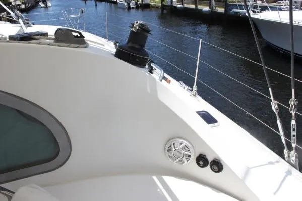 Jobsite Yacht Photos Pics 2006 Alliaura Marine Privilege 435 EZC yacht deck with winch and speaker.