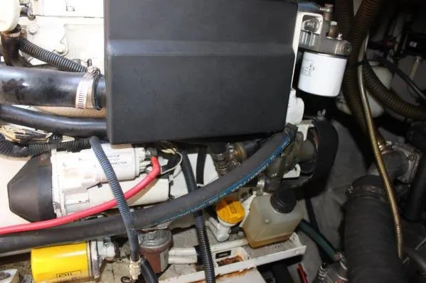 Jobsite Yacht Photos Pics Engine compartment of 2006 Alliaura Marine Privilege 435 EZC catamaran, showcasing various components.