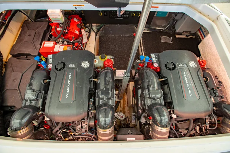  Yacht Photos Pics Engine room of 2021 Regal 36 Grande Coupe with dual Volvo Penta engines.
