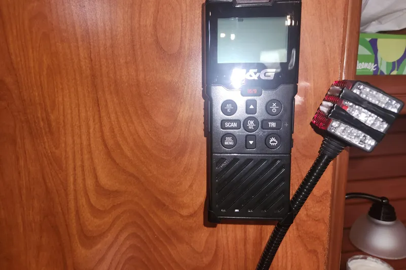 Antares Yacht Photos Pics B&G marine radio on Hunter 39 yacht, 2011 model, mounted on wooden panel.