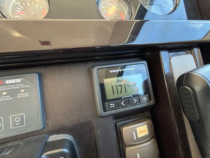 Sawbones Yacht Photos Pics Control panel of 2015 Fairline Squadron 42 showing 1171 engine hours.