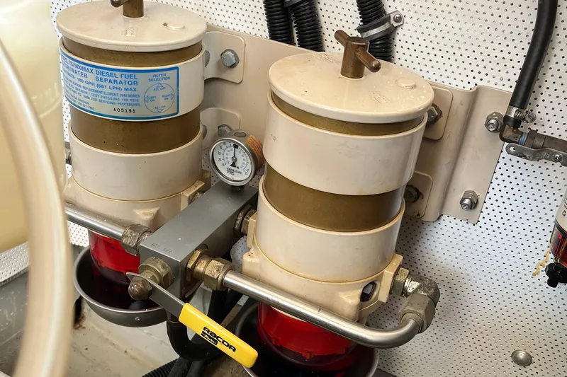 Spirit Yacht Photos Pics Diesel fuel water separators on a 2001 Cabo Rico Northeast 400 boat engine.