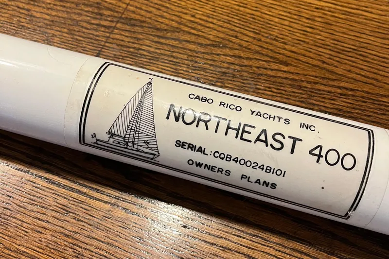 Spirit Yacht Photos Pics Cabo Rico Northeast 400 yacht plans tube on wooden surface, 2001 model.