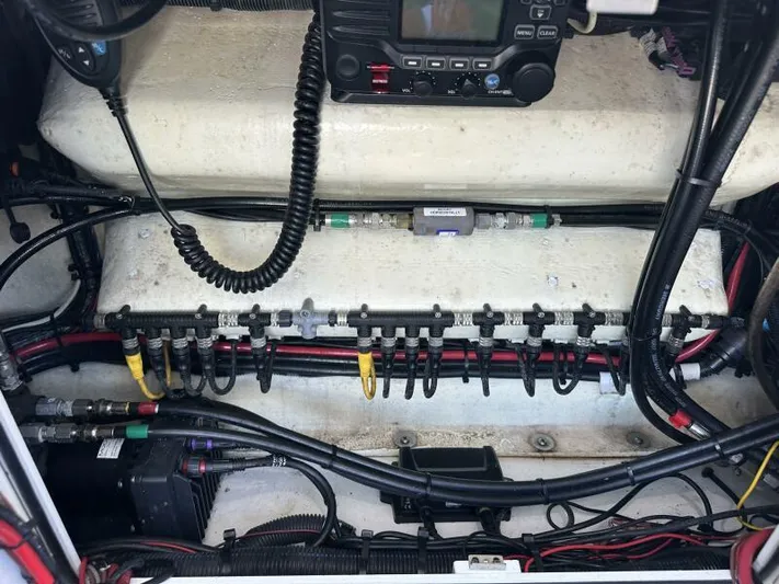  Yacht Photos Pics Electrical wiring and components inside a 2021 Barker Boatworks 26 Open boat.