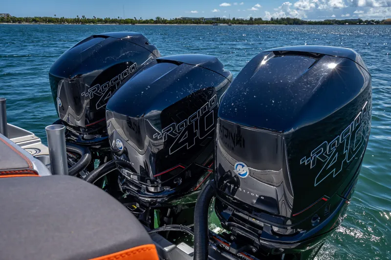  Yacht Photos Pics Triple Mercury Racing 400 outboard engines on a 2012 Yellowfin 39 Offshore boat.