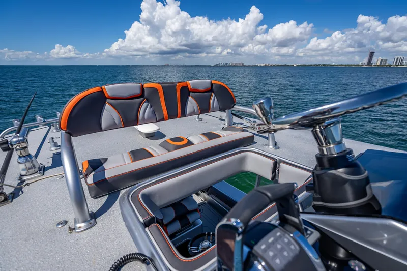  Yacht Photos Pics 2012 Yellowfin 39 boat interior with sleek seating and ocean view.