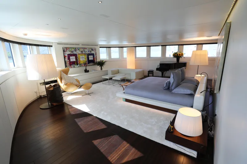 Tribu Yacht Photos Pics Luxurious interior of 2007 Mondomarine Explorer yacht with modern furnishings and elegant decor.
