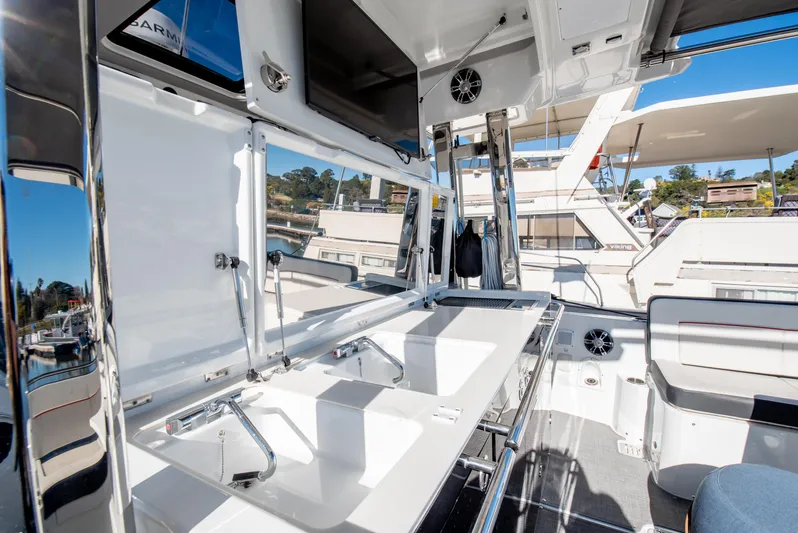 Nauti Brigi Gull Yacht Photos Pics 2021 Jeanneau Leader 12.5 WA boat interior with modern amenities and sleek design.