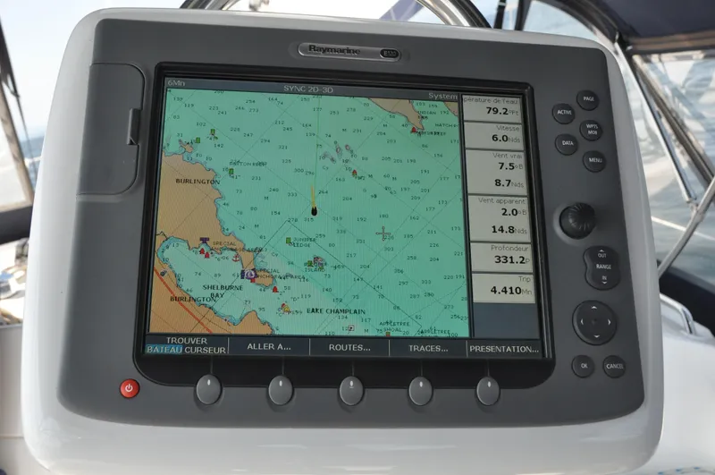 Inspiration VI Yacht Photos Pics Navigation system on a 2006 Hunter 41 sailboat displaying a nautical chart.