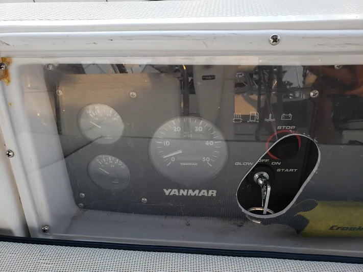 Inspiration VI Yacht Photos Pics Control panel of a 2006 Hunter 41 sailboat with Yanmar engine gauges.