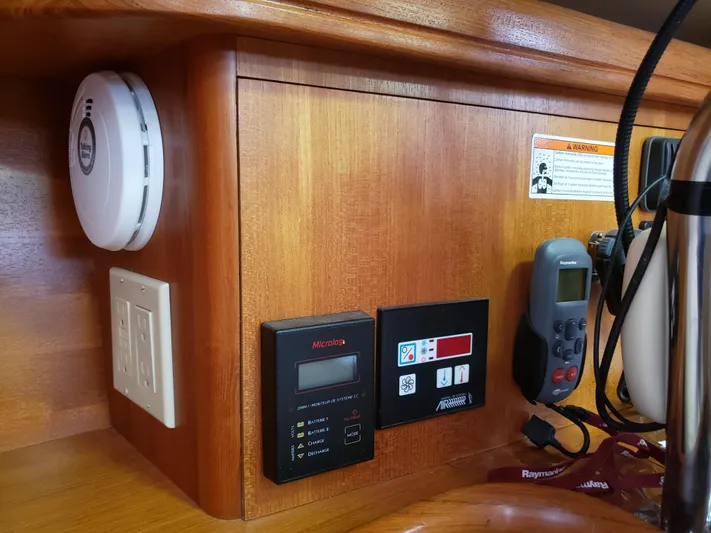 Inspiration VI Yacht Photos Pics Control panel and devices on a 2006 Hunter 41 yacht interior.