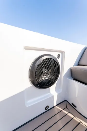 The Next Trade Yacht Photos Pics Speaker detail on 2022 Vanquish Yachts VQ58, showcasing modern design and luxury features.