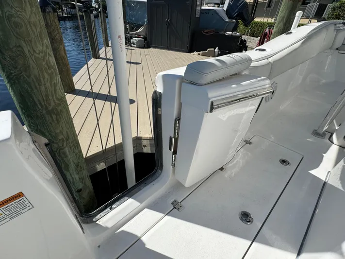  Yacht Photos Pics 2020 Sea Fox 288 Commander boat with open side door at dock.