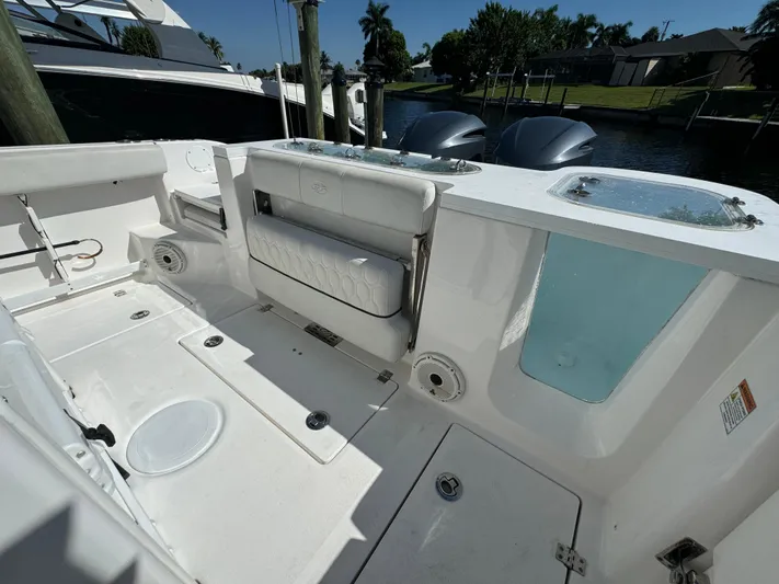  Yacht Photos Pics 2020 Sea Fox 288 Commander boat interior with seating and storage compartments.