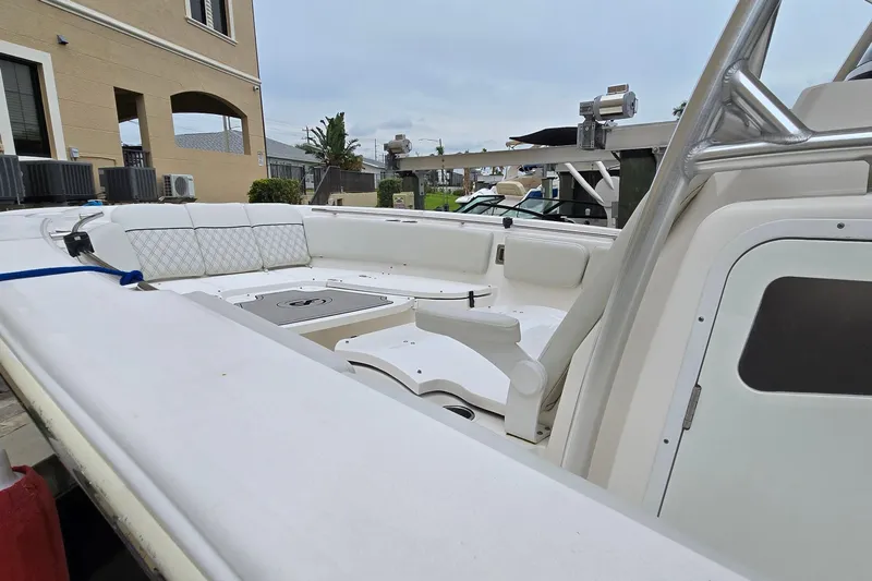  Yacht Photos Pics 2020 Sea Fox 288 Commander boat interior with seating and storage compartments.