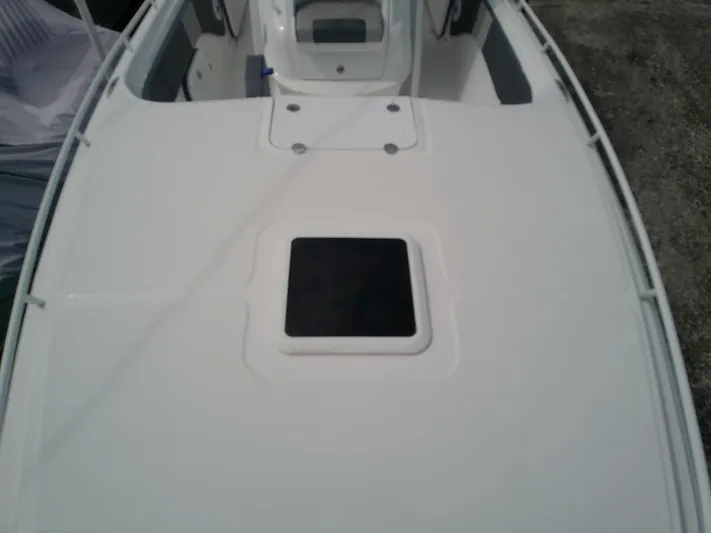  Yacht Photos Pics 2025 Glasstream 328 SCX boat deck with hatch, viewed from above.