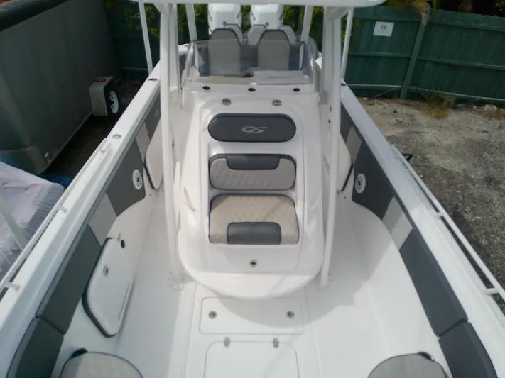  Yacht Photos Pics 2025 Glasstream 328 SCX boat interior with sleek seating and modern design.