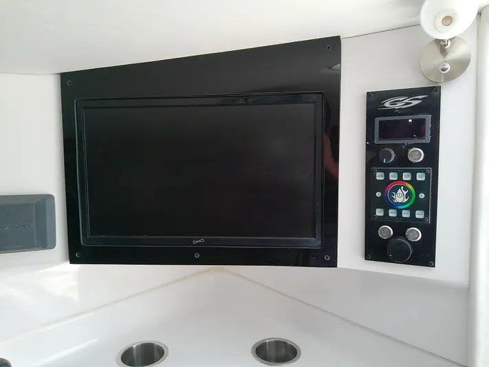  Yacht Photos Pics Control panel and screen on 2025 Glasstream 328 SCX boat dashboard.