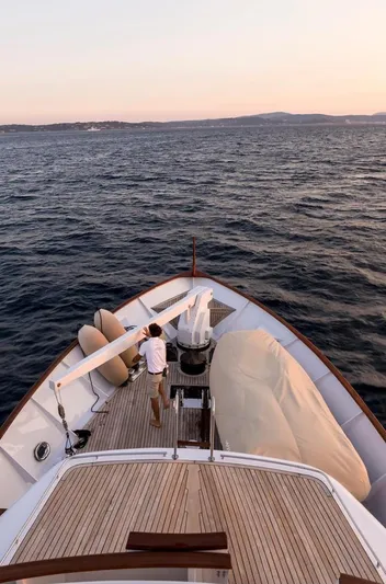 Le Kir Royal Yacht Photos Pics 1966 Van den Akker Le Kir Royal yacht on open sea at sunset.