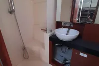 2017 Hanse 455 yacht bathroom with modern fixtures and sleek design.