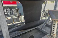 Keel of a 2017 Hanse 455 sailboat on a metal stand in a boatyard.