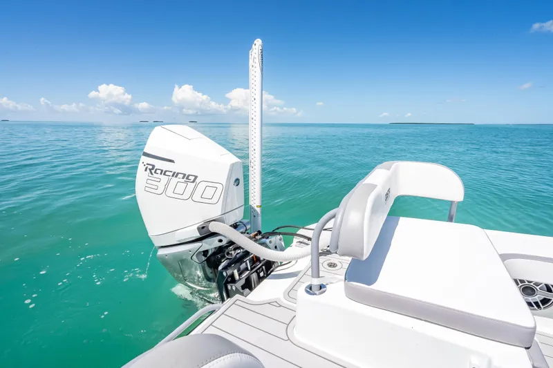  Yacht Photos Pics 2022 Costa Custom Boats 264 with Racing 300 engine on clear blue water.