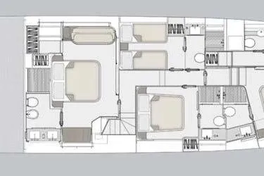 Koko Yacht Photos Pics Floor plan of 2023 Azimut Fly 78 yacht, showcasing cabin and bathroom layout.