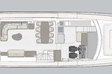 Koko Yacht Photos Pics 2023 Azimut Fly 78 yacht interior layout, featuring spacious seating and dining areas.