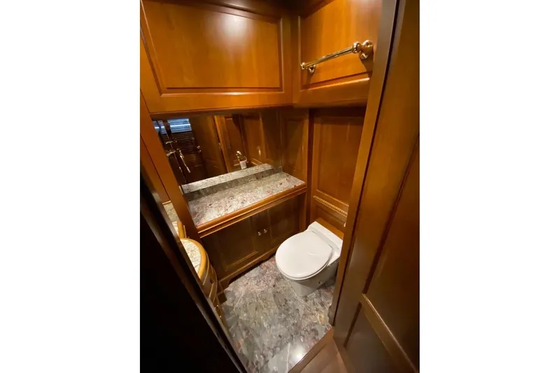  Yacht Photos Pics Luxurious wooden bathroom interior on 2004 Benetti Tradition 100 yacht.