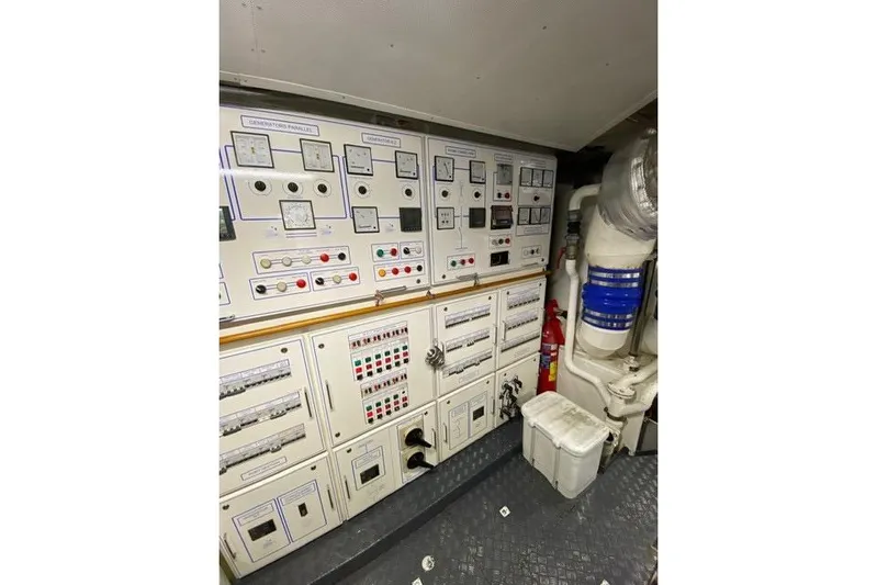  Yacht Photos Pics Engine room control panels of a 2004 Benetti Tradition 100 yacht.