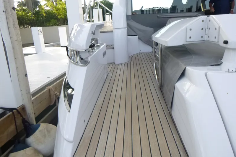 Habeas Orcas Yacht Photos Pics Luxury Pershing 62 yacht deck, 2020 model, featuring sleek design and modern amenities.