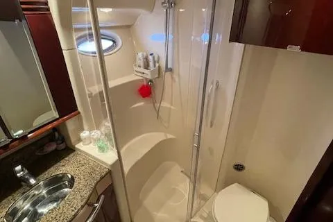  Yacht Photos Pics Luxurious bathroom in 2007 Sea Ray 52 Sedan Bridge yacht, featuring modern amenities.