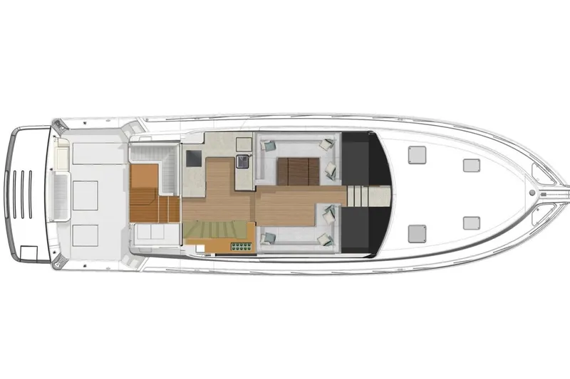 Buzz Yacht Photos Pics Floor plan of 2020 Riviera 57 Enclosed Flybridge luxury yacht interior layout.
