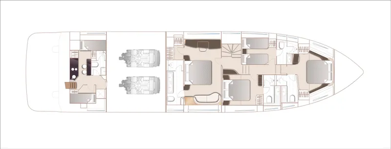  Yacht Photos Pics Floor plan of 2025 Princess X80 yacht, showcasing interior layout and engine placement.
