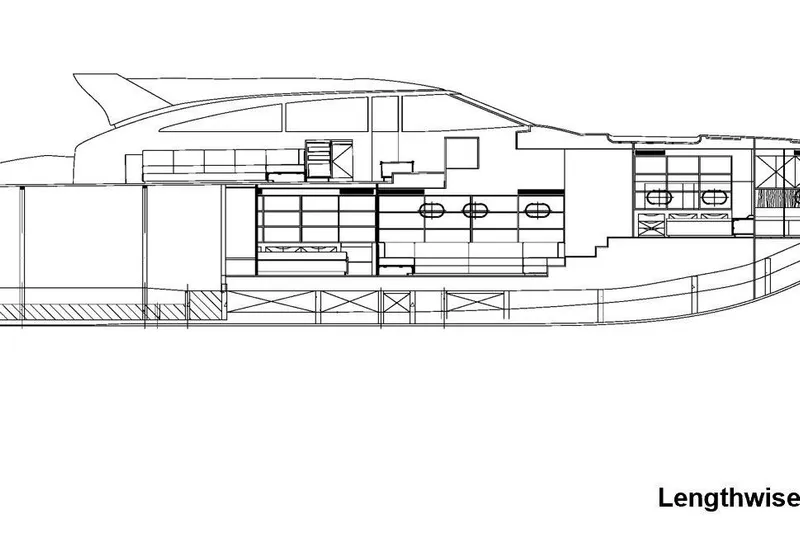  Yacht Photos Pics Blueprint of AB 88 yacht, 2005 model, showing detailed lengthwise section.
