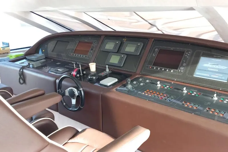  Yacht Photos Pics Luxurious yacht cockpit with advanced navigation controls, AB 88 model, 2005.