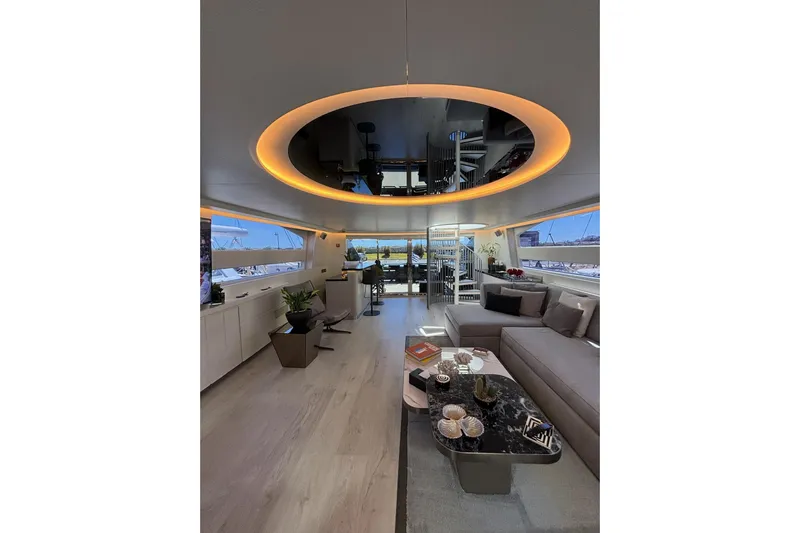 Eva Yacht Photos Pics Luxurious interior of 2009 Tecnomar Velvet 36 EVA yacht with modern decor and ambient lighting.