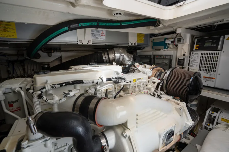  Yacht Photos Pics Engine room of 2018 Ferretti Yachts 450 Fly, showcasing detailed mechanical components.