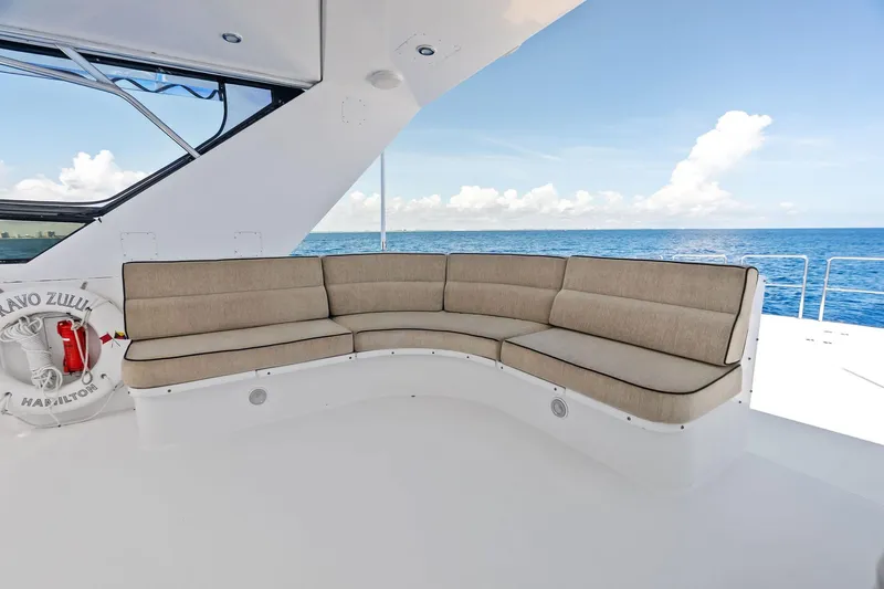 Bravo Zulu Yacht Photos Pics Luxurious seating on 1997 Westship Raised Pilothouse Motor Yacht with ocean view.