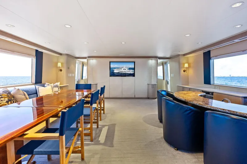 Bravo Zulu Yacht Photos Pics Luxurious interior of 1997 Westship Raised Pilothouse Motor Yacht with elegant seating and ocean views.