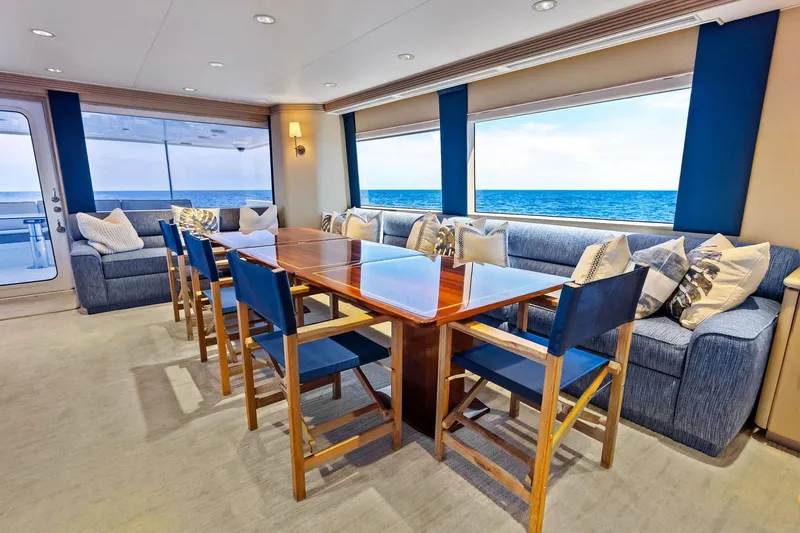 Bravo Zulu Yacht Photos Pics Luxurious dining area on 1997 Westship Raised Pilothouse Motor Yacht with ocean view.