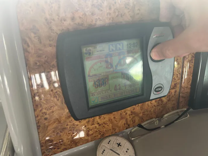  Yacht Photos Pics Close-up of a 2007 Formula 31 PC boat dashboard with navigation display.