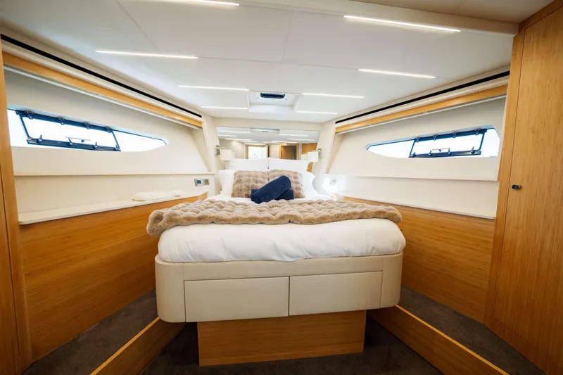 Impulse Yacht Photos Pics Luxurious bedroom interior of 2017 Numarine 62 Hardtop yacht with modern design.