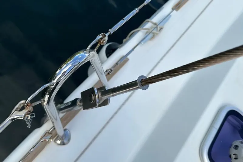 Nacrite Yacht Photos Pics Close-up of a 2018 Lagoon 380 yacht's stainless steel rigging and deck details.