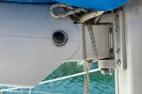 Close-up of a 2019 Leopard 40 sailboat rigging and hardware.