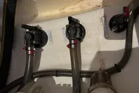 Boat plumbing system with labeled valves and hoses, Leopard 40, 2019 model.